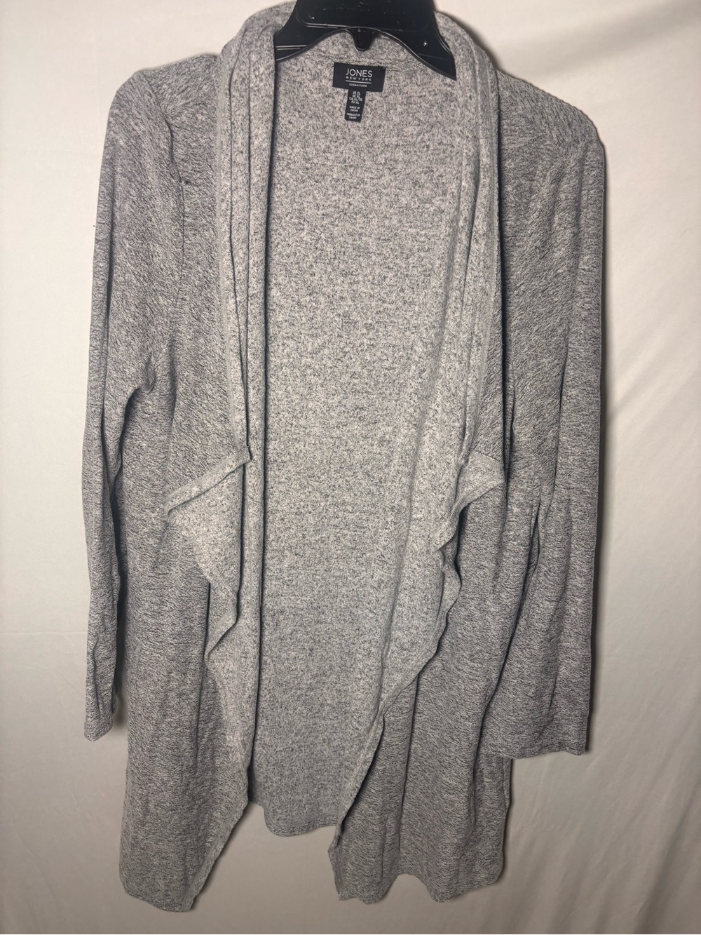 Jones New York Heather Gray Open-Front Draped Cardigan